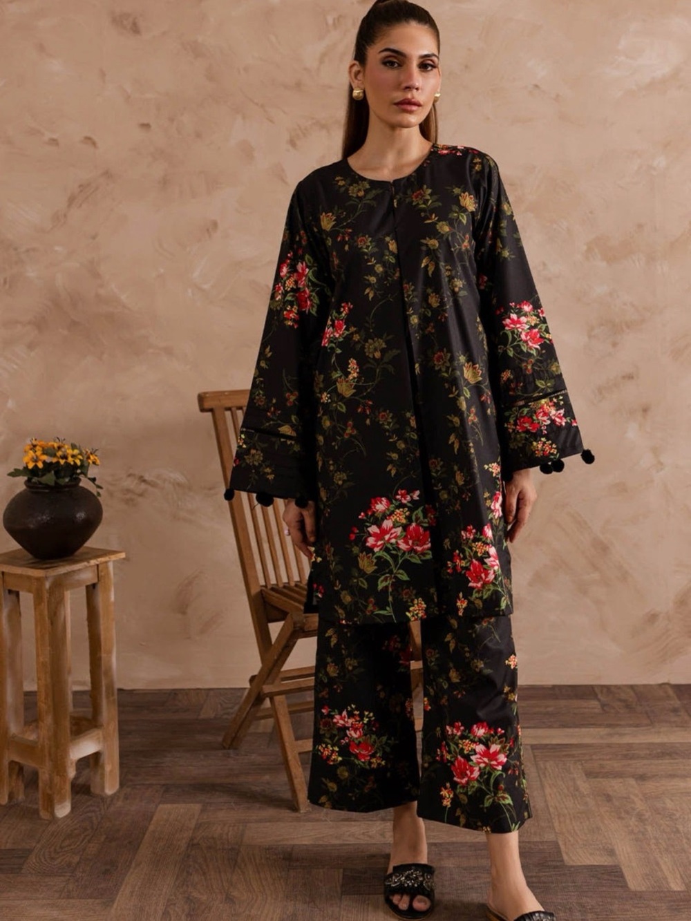 Floral Black Pakistani Co Ord Set